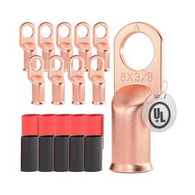Airic St10-awl16-10 10 Pcs Ul Listed 6 Awg - 3/8 Inch Battery Cable Lugs Heat Shrink Ring Term