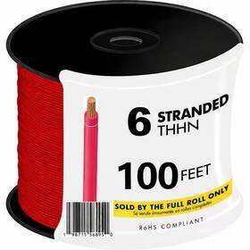 Arizona Electrical Solutions 198715568950 100 Feet 6 Awg 19-stranded Thhn-thwn-2 Copper Building Wire Red Jacket