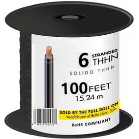 Arizona Electrical Solutions 198715625387 100 Feet 6 Awg 19-stranded Thhn-thwn-2 Copper Building Wire Black Jacket