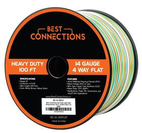 Bc-14-100flat Best Connections 4 Way Bonded Flat Trailer Wire 100 Feet 14 Gauge Single Conductor Cable Dur