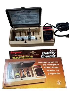 Burgess 034457940336 Vintage Household Deluxe Battery Charger With 2 Adapter Clips New