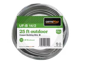 138-1402ar Cerrowire 25 Ft. 14/2 Gray Solid Cerromax Copper Uf-b Cable With Ground Wire