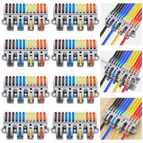 Cesfonjer Jus578 8 Pack 4in12out Lever Terminal Block Kit Din Rail Splicing Connector
