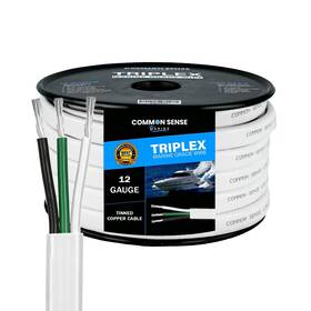 Mw12-3-50-f Common Sense Marine 12/3 Awg Triplex Flat Wire Tinned Copper Boat Cable 50ft White Pvc