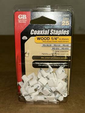 Sw-1650t Gardener Bender 8 - 1/4 Inch White Plastic Staples For Coaxial Cable With Zinc-plated Nail
