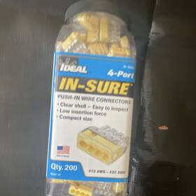 Ideal 30-1034j 4-port Push-in Wire Connectors 200 Pack Yellow Clear Plastic Shell