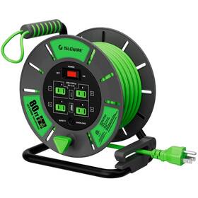 Isle-cr480-143-80f Islewire Retractable Extension Cord Reel 80 Ft 14awg Sjtow Heavy Duty Power With
