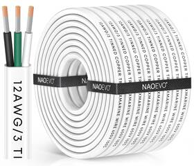 Bec3w-12a50ft-1 Naoevo 12 Awg Marine Wire 12/3 Triplex Waterproof Tinned Copper 50 Ft For Boat/rv