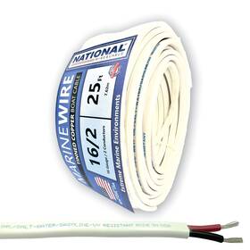 Natdm162o4w National Wire&cable 16/2 Marine 25 Ft Tinned Copper Duplex 16-gauge For Boat/auto/rv Travel