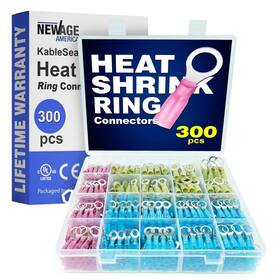 New Age America 628308570133 300pcs Heat Shrink Ring Connector Kit Awg 22-10 Tinned Copper