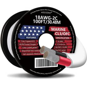 Nicerinc By86625 18 Gauge Duplex Marine Wire Tinned Copper Boat Cable 100ft Awg Standard U
