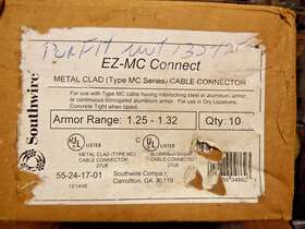 Per-fit132-125 Southwire Nwt132-125 Lot Of Ten 10 Ez-mc Connect Mc Cable Connectors