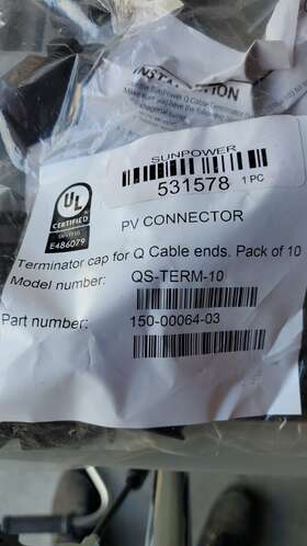 150-00064-03 Sunpower Terminator Cap For Q Cable Ends Pv Connector Qs-term-10 531578 10 Pack