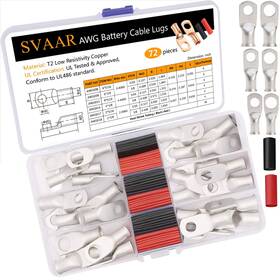 Svaar 783926129955 Tinned Copper Lugs 2 4 6 Gauge Battery Cable Ends Kit 72pcs Awg