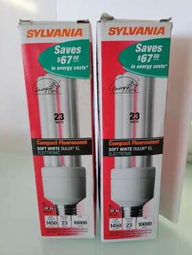 29310 Sylvania 2 Compact Fluorescent Soft White Dulux El Light Bulbs 23 Watts