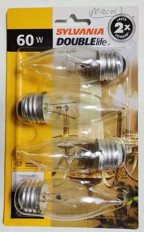 60b10 Sylvania 60b10/dl/bl/4pk 60w Double Life - Standard Base Chandelier Bulbs Pack Of 4 New