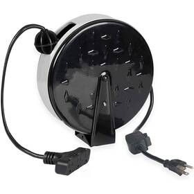 Th-163cr30-gybk Thonapa 30 Ft Retractable Extension Cord Reel With Breaker Switch And 3 Electrical Po