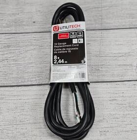 2.44m Utiltech 877035760157 Ultitech 8ft. Replacement Appliance Cord 16 Guage 3 Pronge 13 Amp Black