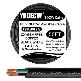 Yddecw 639394776569 50ft 12/3 12 Awg Portable Power Cable 3 Conductor - Soow 600v Gauge Elec