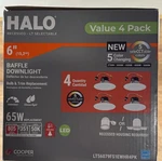 Halo 5/6IN. Led Retrofit Module W/ Baffle Trim 750LM LT56079FS1EWHR (4-PACK). Fixed Price $24.99.