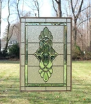 Stained Glass Panel Green Transparent Clear Beveled Window 19" X 27". Fixed Price $209.99.