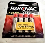 Rayovac Fusion-aa Advanced Alkaline Batterries 4CT-12 Year Power Gurantee-new. Fixed Price $5.95.