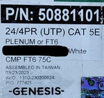 Southwire Genesis 5088 24/4P CAT5E Lan Utp Networking Cable Plenum White /100FT. Fixed Price $29.99.