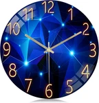 12 Inch Silent Non Ticking Glass Blue Wall Clock For Living Room Decor, Kitchen. Fixed Price $28.97.