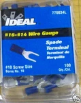 #16 - #14 Blue Spade Terminal, Ideal 770034L, 100PK Lot Of. Fixed Price $10.99.