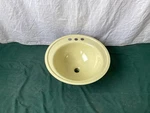 Vtg Stamped Steel Light Yellow Porcelain 18" Drop Bath Sink Nos 24-26E. Fixed Price $175.00.