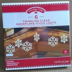 Holiday Time Twinkling Clear Snowflake Icicle Lights 6-COUNT. Fixed Price $36.99.