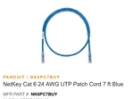 Panduit NK6PC7BUY Netkey Category Patch Cord Feet (2.1 Meters) Long 10 Pack. Fixed Price $29.99.