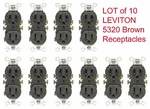 10-PK Leviton Brown Duplex Receptacle Outlet 15A Nema 5-15R 125V Nos New 5320. Fixed Price $19.95.