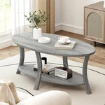 Modern 44" Oval Coffee Table With Storage Shelf - Gray Rubber Wood Frame. Fixed Price $149.99.