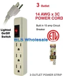 Electrical 3 Outlet Power Strip Ac Wall Plug Splitter With Switch. Fixed Price $11.99.