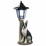 Realistic Boston Terrier Dog Garden Sculpture W/ Solar Lighted Lamp Post. Fixed Price $64.95.