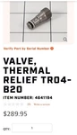 Jlg Nos Thermal Relief Valve Part Number 4641194 For 800S/860SJ Lift Cylinders. Fixed Price $205.21.