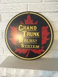 Grand Trunk Railway System Maple Leaf Logo Heavy Metal Sign 14" Round New Dl. Fixed Price $27.95.