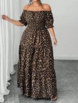 Elegant Women's Floral Print Ruffled Leopard Pattern Maxi Dress, New French Styl. Fixed Price $44.95.