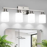 Brushed Nickel 4-LIGHT Vanity With Frosted Glass Shades For Home Decor. Fixed Price $67.99.