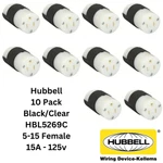 Lot 10X Hubbell HBL5269C Female Edison Nema 5-15R Receptacle 15A 125V Cl/bk. Fixed Price $99.00.