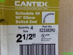 QTY=4: Cantex 2-1/2" Sch 40 90 Deg Conduit Elbow Belled End # 5233829U. Fixed Price $54.99.