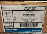Thomas & Betts Galvanized Gangable Switch Boxes Cxwow CASE/25, 1/2 Knockouts. Fixed Price $225.00.