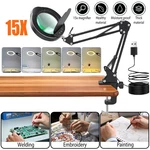 15X Magnifying Glass With Light And Clamp Magnifier Dimmable Led Desk. Fixed Price $19.71.