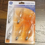 Ge Crystal Clear 40W Candle 280LM 2600K Candelabra 5-PACK Decorative Bulbs. Fixed Price $9.37.